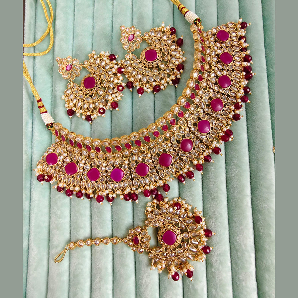 Rajwadi Collection Crystal Stone And Pearl Designer Choker Necklace Set for Women