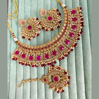Rajwadi Collection Crystal Stone And Pearl Designer Choker Necklace Set for Women