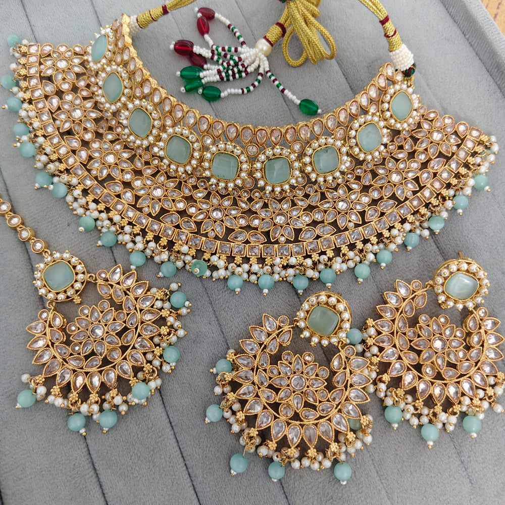 Rajwadi Collection Crystal Stone And Pearl Designer Choker Necklace Set for Women