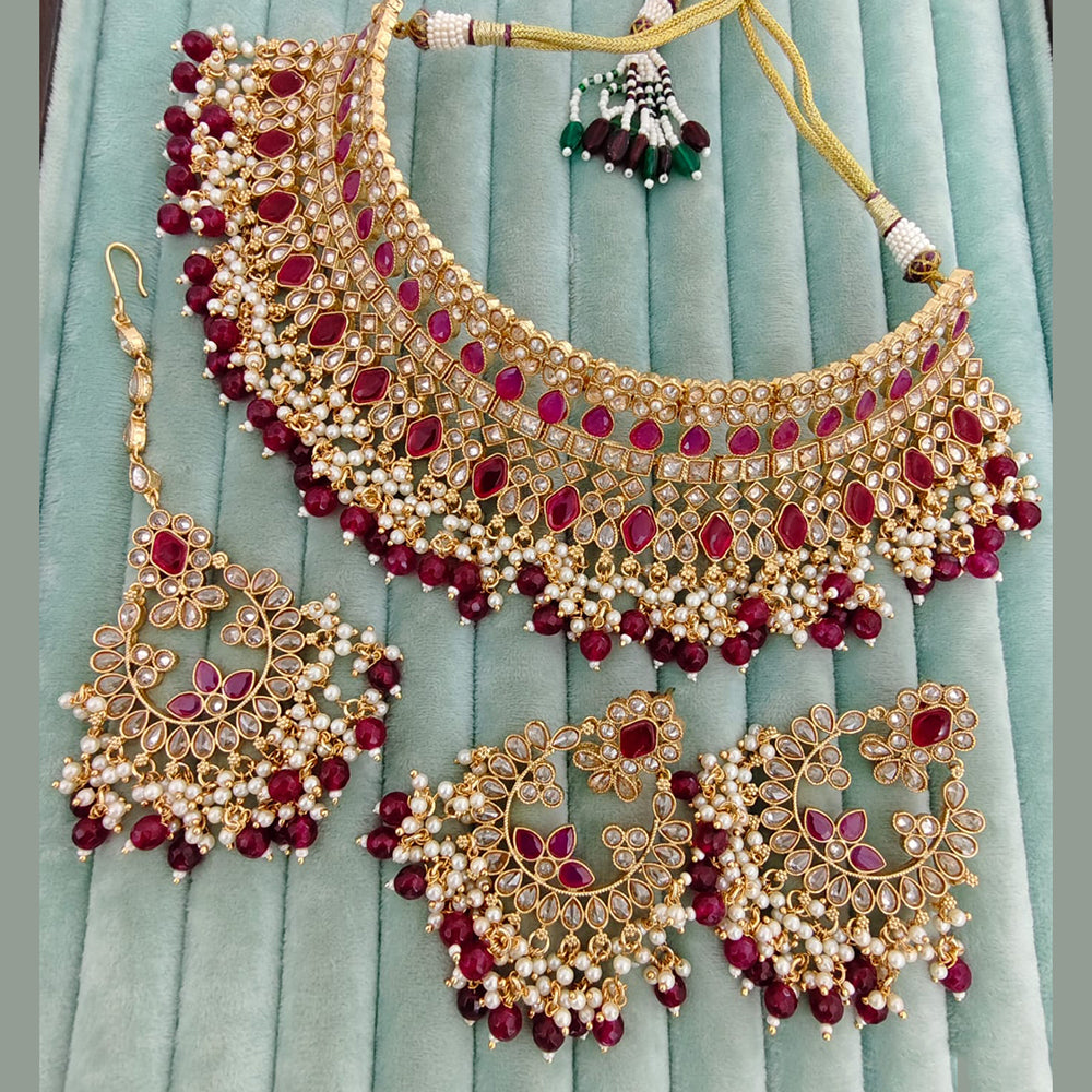 Rajwadi Collection Crystal Stone And Pearl Designer Choker Necklace Set for Women