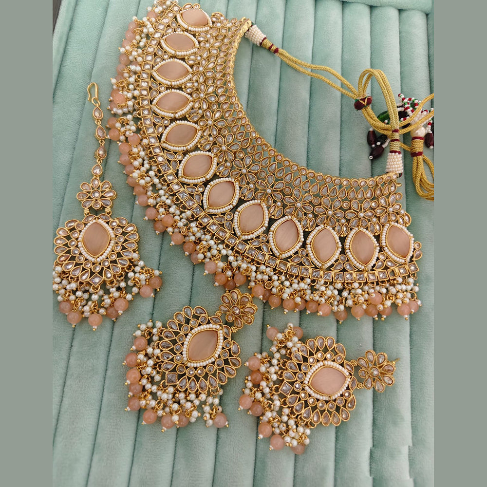 Rajwadi Collection Crystal Stone And Pearl Designer Choker Necklace Set for Women
