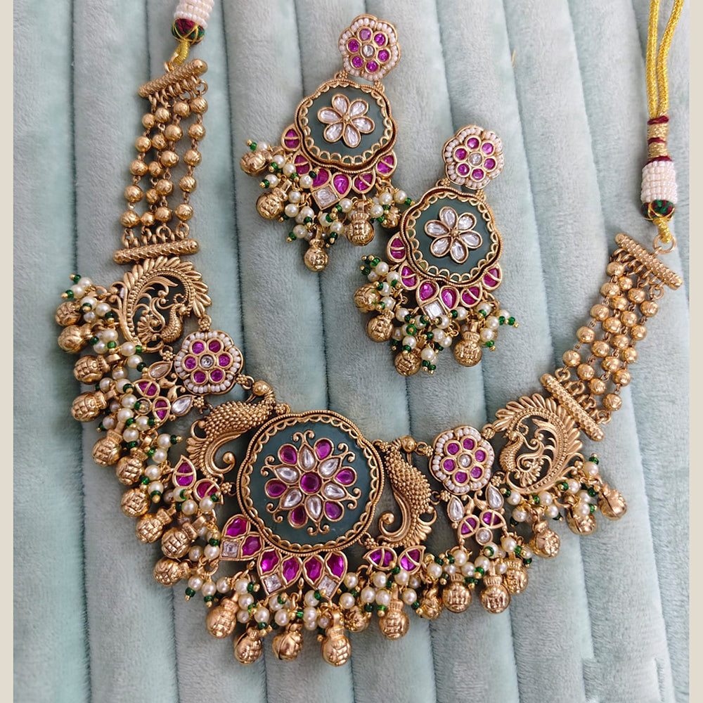 Rajwadi Collection Pota Stone And Pearl Designer Choker Necklace Set for Women