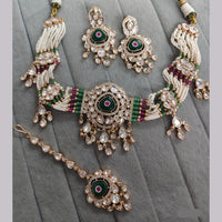 Rajwadi Collection Premium Polki Kundan Stone And Pearl Choker Necklace Set