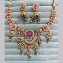 Rajwadi Collection Premium Pota Stone And Pearl Elephant Necklace Set