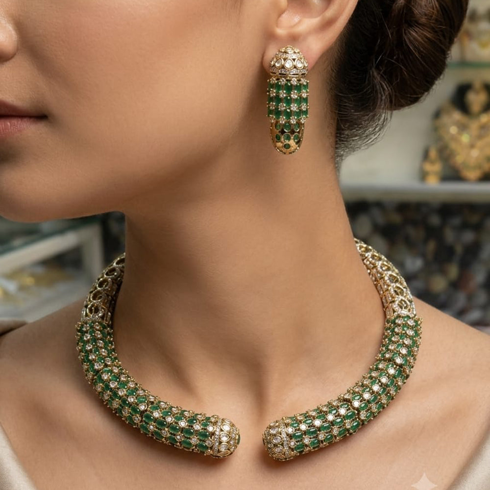 Rajwadi Collection Elegant Pota Stone Necklace Set
