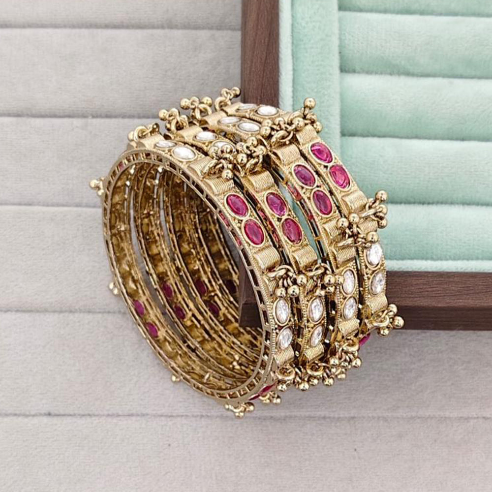 Rajwadi Collection Shimmer Pota Stone And Pearl Bangles Set