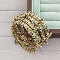 Rajwadi Collection Shimmer Pota Stone And Pearl Bangles Set