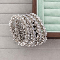 Rajwadi Collection Shimmer Crystal Stone And Pearl Bangles Set
