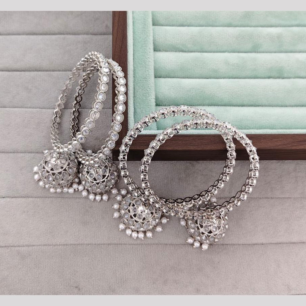 Rajwadi Collection Shimmer Crystal Stone And Pearl Bangles Set
