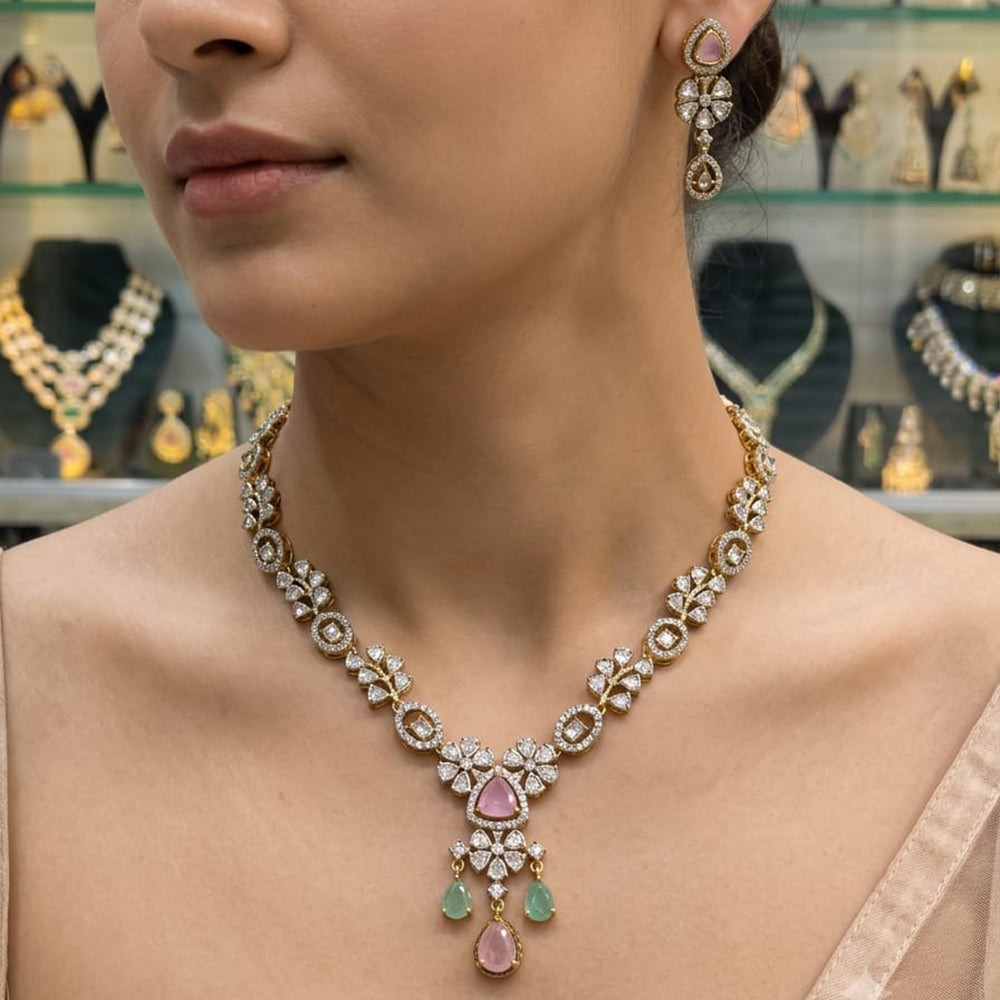 Rajwadi Collection Elegant Polki Kundan Stone Necklace Set