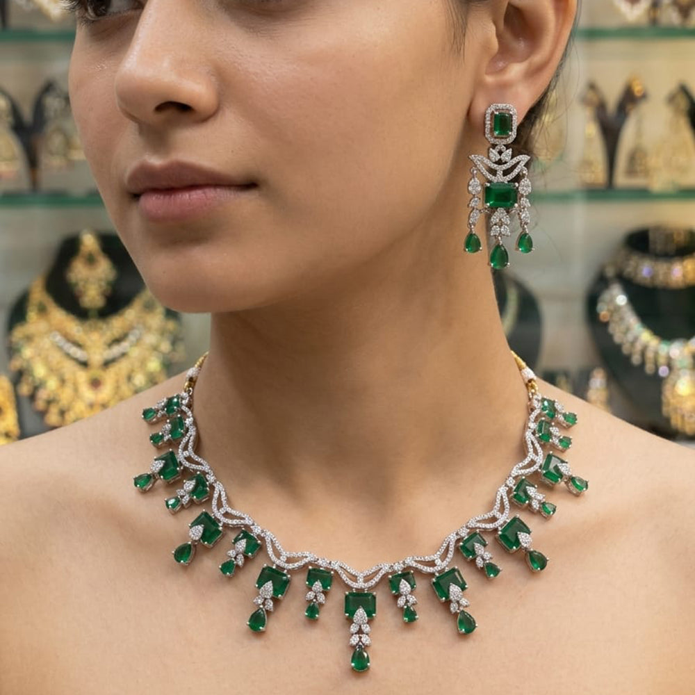 Rajwadi Collection Luxury American Diamond Party Wear Necklace Set