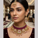 Rajwadi Collection Premium Pota Stone And Pearl Choker Necklace Set 