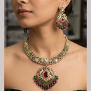 Rajwadi Collection Elegant Polki Kundan Stone And Beads Necklace Set