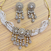 Rajwadi Collection Premium Pota Stone And Pearl Choker Necklace Set