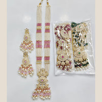 Rajwadi Collection Premium Pota Stone And Pearl Meenakari Long Necklace Set