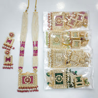 Rajwadi Collection Premium Pota Stone And Pearl Long Necklace Set