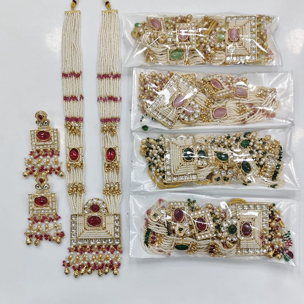 Rajwadi Collection Premium Pota Stone And Pearl Long Necklace Set