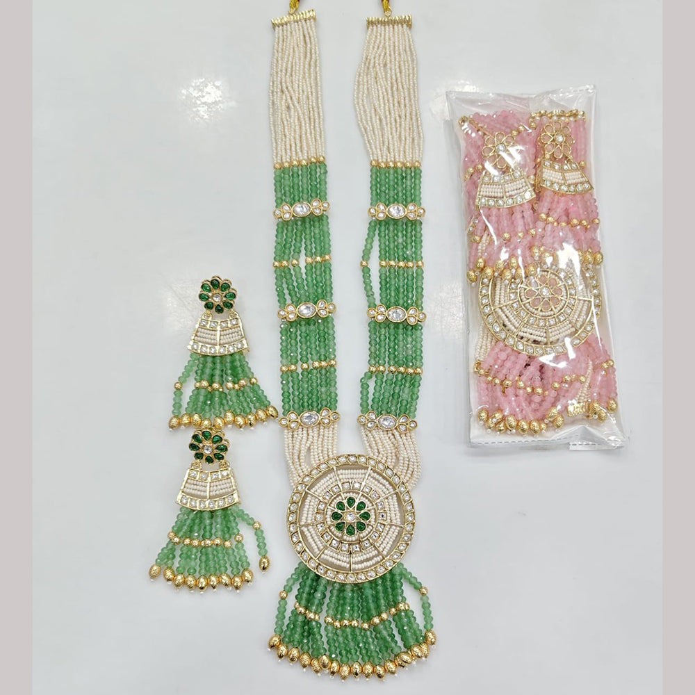 Rajwadi Collection Premium Pota Stone And Pearl Long Necklace Set