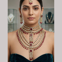 Rajwadi Collection Heavy Bridal Polki Kundan Stone And Beads Jewellery Set