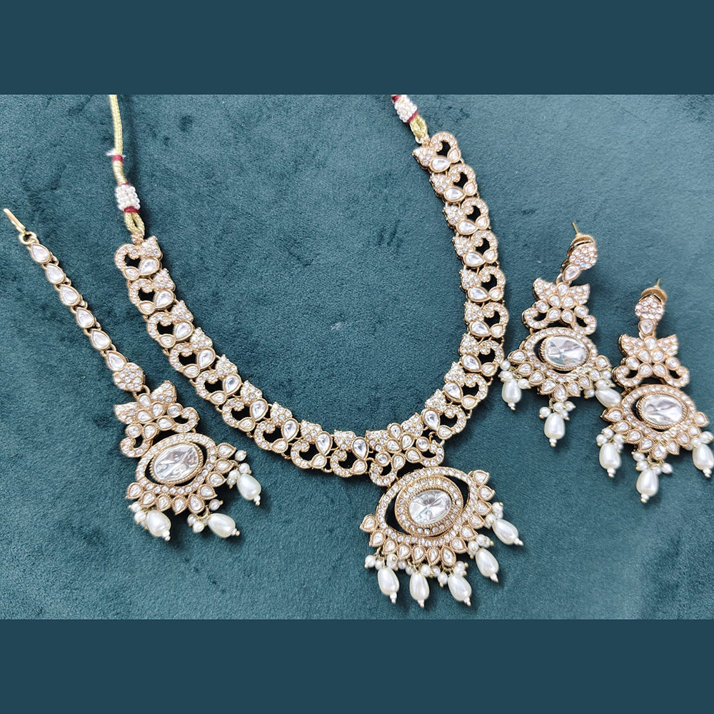 Rajwadi Collection Elegant Pota Stone Pearl And Beads Necklace Set