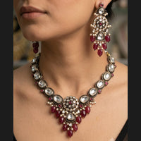 Rajwadi Collection Elegant Pota Stone Pearl And Beads Necklace Set