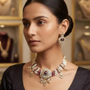Rajwadi Collection Exquisite Polki Kundan Stone Pearl And Beads Necklace Set 