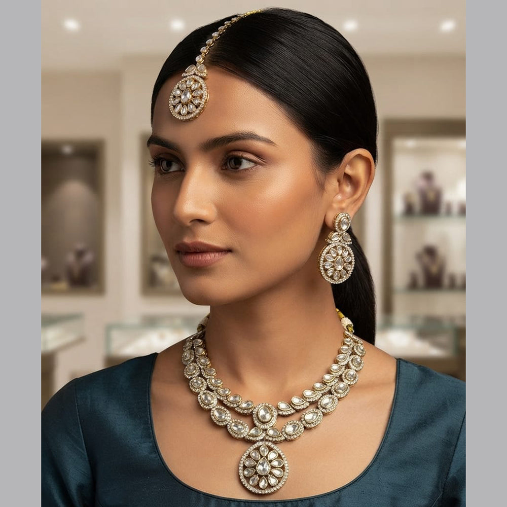Rajwadi Collection Designer Polki Kundan Necklace Set