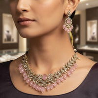 Rajwadi Collection Exquisite Polki Kundan Stone Pearl And Beads Necklace Set