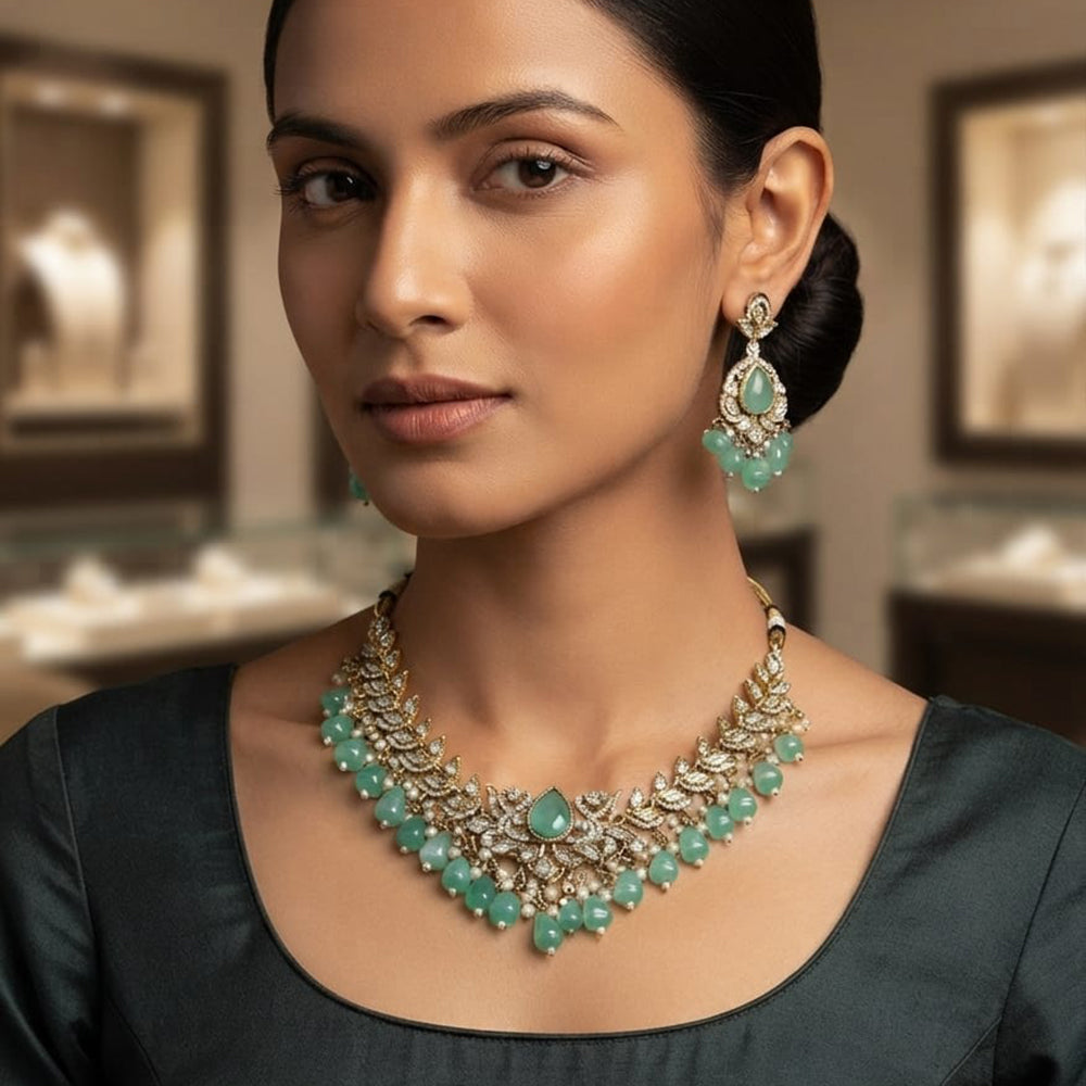 Rajwadi Collection Exquisite Polki Kundan Stone Pearl And Beads Necklace Set