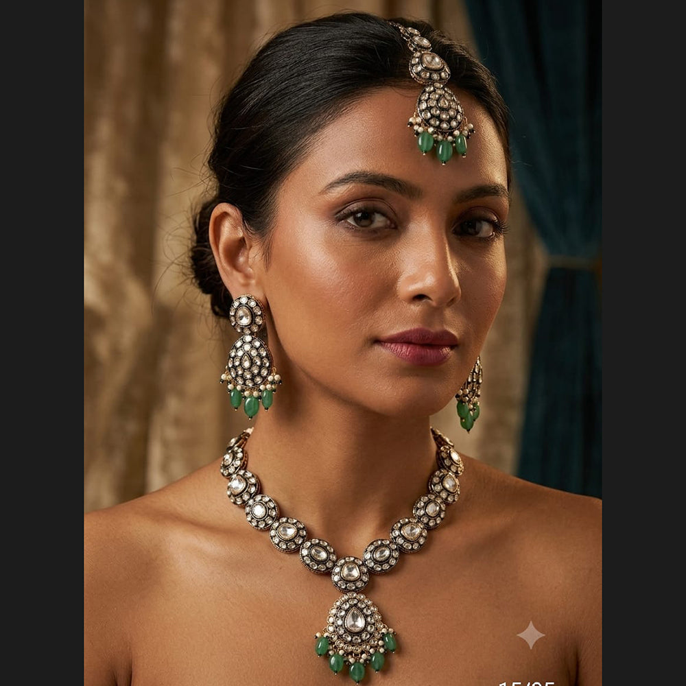 Rajwadi Collection Polki Kundan Stone Pearl And Beads Necklace Set 