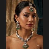 Rajwadi Collection Polki Kundan Stone Pearl And Beads Necklace Set 
