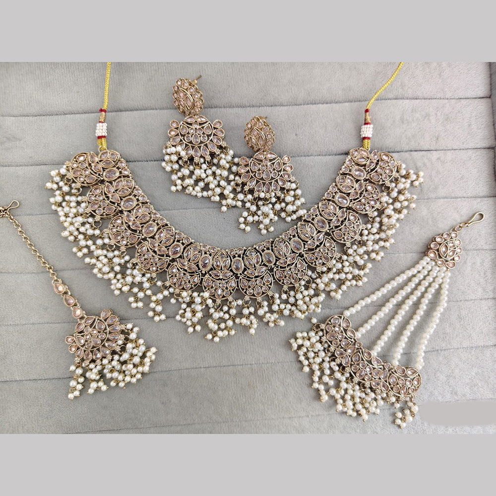 Rajwadi Collection Luxury Crystal Stone And Pearl Necklace Set