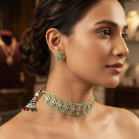 Rajwadi Collection Designer Polki Kundan And Pearl Choker Necklace Set
