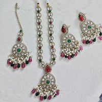 Rajwadi Collection Designer Pota Stone And Austrian Stone Beads Necklace Set