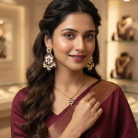 Rajwadi Collection Elegant Crystal Stone And Pearl Dangler Earrings