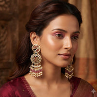 Rajwadi Collection Elegant Pota Stone Beads And Pearl Dangler Earrings