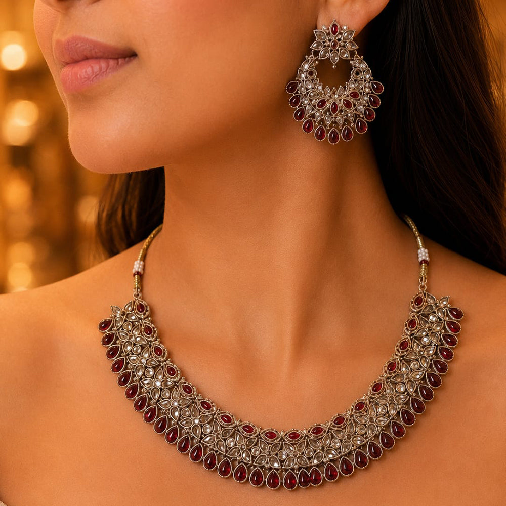 Rajwadi Collection Sparkling Crystal Stone Necklace Set