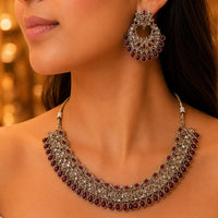 Rajwadi Collection Sparkling Crystal Stone Necklace Set
