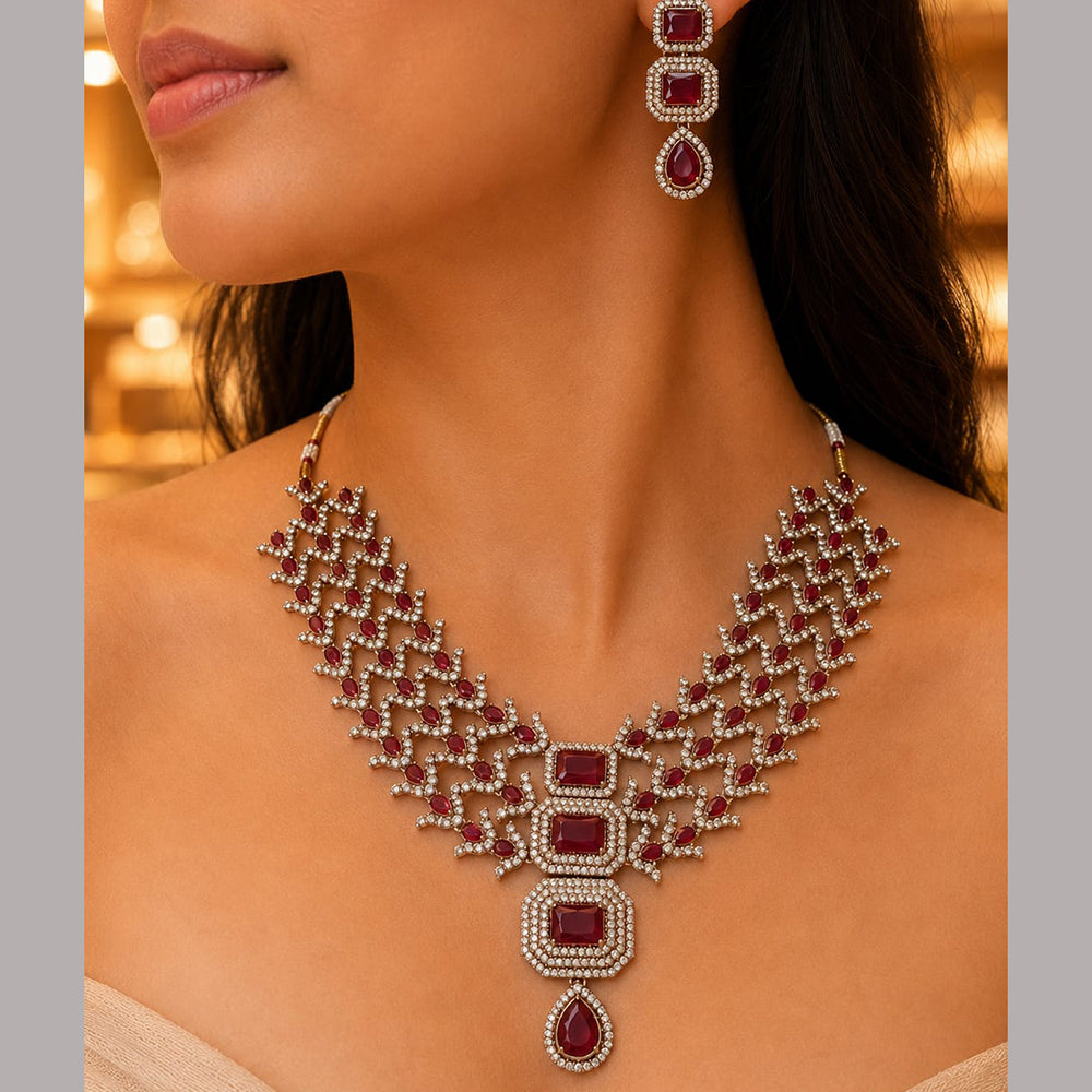 Rajwadi Collection Designer American Diamond Necklace Set with Earrings