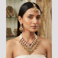 Rajwadi Collection Premium Pota Stone And Pearl Necklace Set for Women