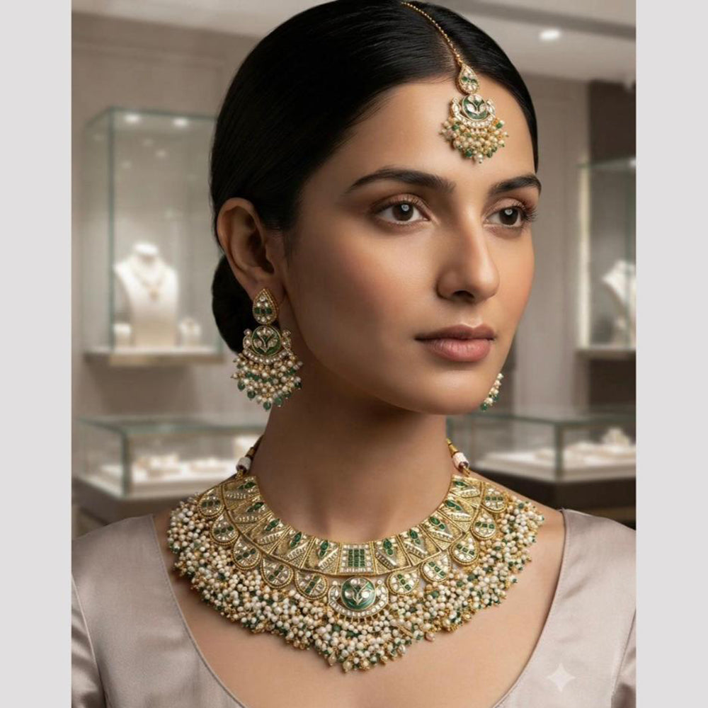 Rajwadi Collection Classic Kundan Stone And Pearl Choker Neckalce Set 