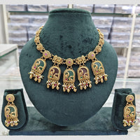 Rajwadi Collection Premium Pota Stone And Pearl Necklace Set