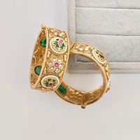 Rajwadi Collection Premium Pota Stone And Pearl Openable Bangles Set