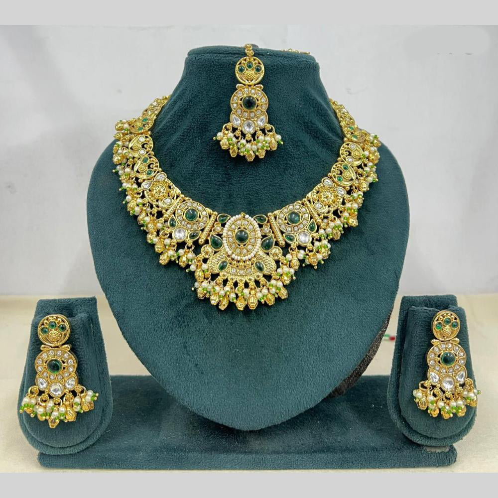 Rajwadi Collection Premium Pota Stone And Pearl Necklace Set