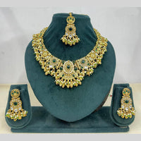 Rajwadi Collection Premium Pota Stone And Pearl Necklace Set