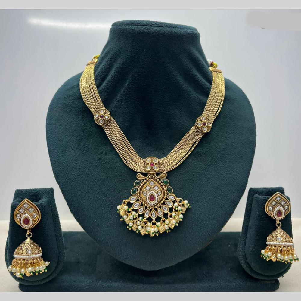 Rajwadi Collection Premium Pota Stone And Pearl Necklace Set