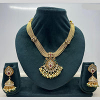 Rajwadi Collection Premium Pota Stone And Pearl Necklace Set