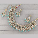 Rajwadi Collection Premium Pota Stone And Pearl Necklace Set