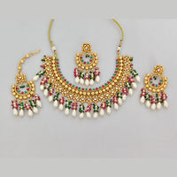 Rajwadi Collection Premium Pota Stone And Pearl Necklace Set