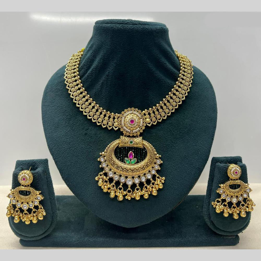 Rajwadi Collection Premium Pota Stone And Pearl Necklace Set